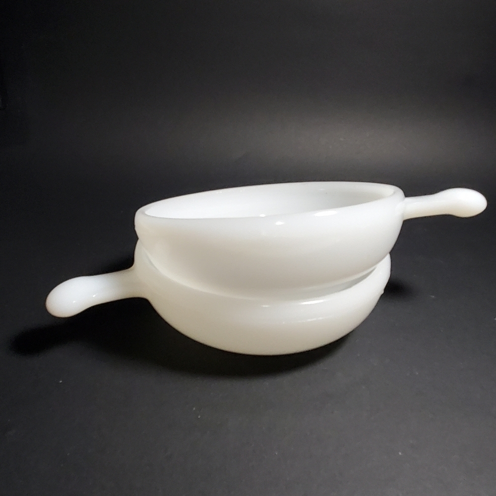 Lot Of 2 Vintage Glasbake White Milk Glass 11oz 5" Small Handled Side Dish USA